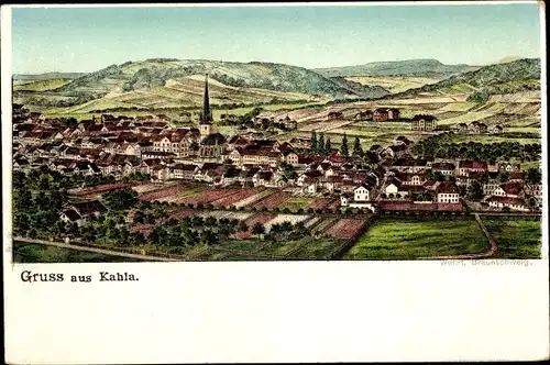 Litho Kahla in Thüringen, Ortsansicht, Kirche