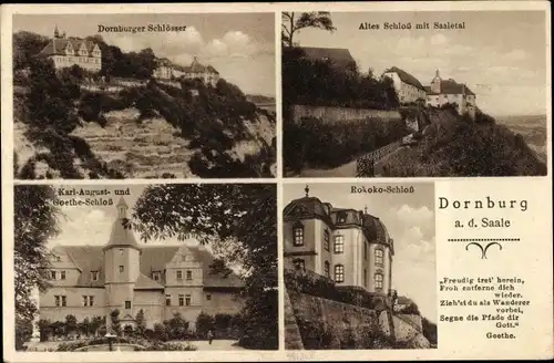 Ak Dornburg in Thüringen, Altes Schloss mit Saaletal, Goethe Schloss, Rokokoschloss