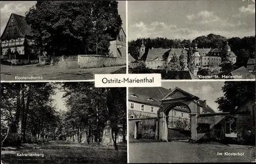 Ak Ostritz in der Oberlausitz, Kloster Sankt Marienthal, Klosterschenke, Kalvarienberg, Klosterhof