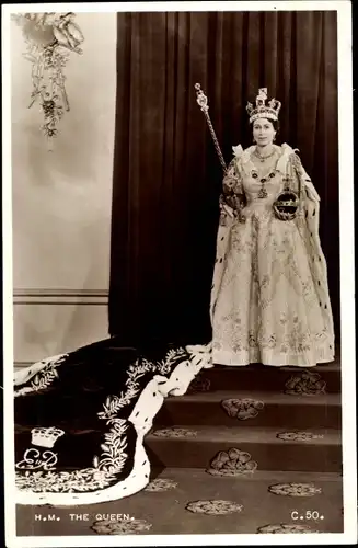 Ak HM The Queen Elizabeth II, Königin Elisabeth II, Krone, Szepter, Coronation 1953