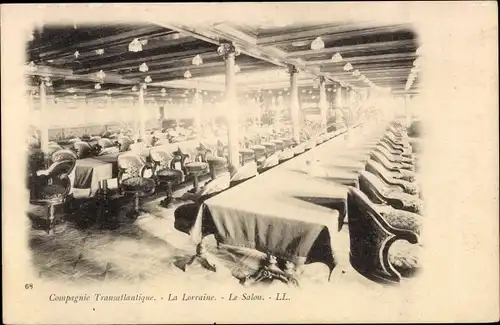 Ak Paquebot La Lorraine, CGT French Line, Le salon