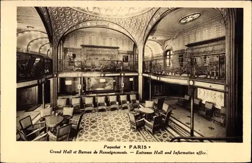 Ak Paquebot Paris, CGT French Line, Grand Hall et Bureau de Renseignements