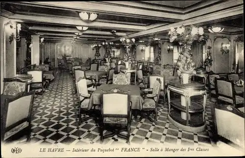 Ak Paquebot France, CGT, Interieur, Salle a Manger des 1res Classes