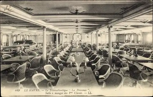 Ak Le Havre, Paquebot La Provence, CGT, Salle a manger des 1res classes