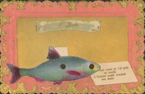 Präge Ak Glückwunsch 1. April, Fisch, Pour vois je l'ai pris ce matin...