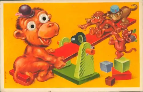 Wackelaugen Künstler Ak Michaelis, Affen beim Wippen