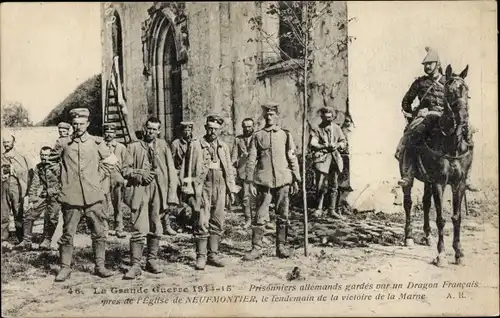 Ak Chauconin Neufmontiers Seine et Marne, Prisonniers allemands, Dragon Francais, Eglise, I WK