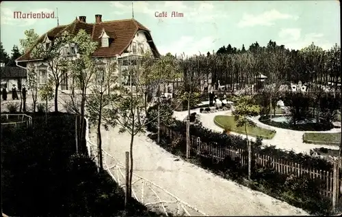 Ak Mariánské Lázně Marienbad Region Karlsbad, Café Alm