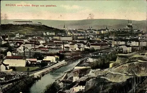 Ak Brno Brünn Südmähren, Panorama v. roten Berg aus gesehen