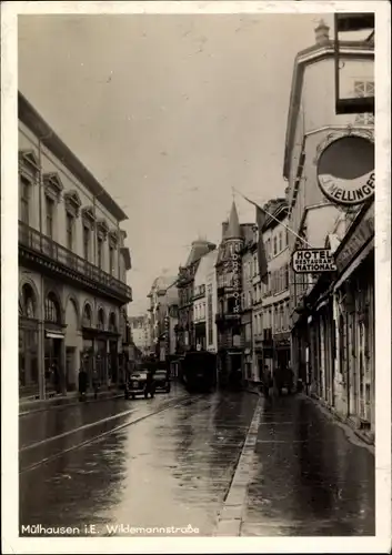 Ak Mülhausen Haut Rhin, Blick in die Wildemannstr., Hotel National, J. Mellinger