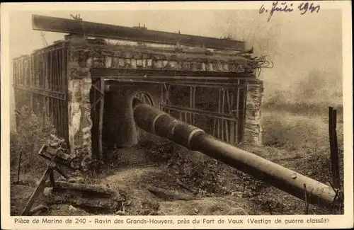 Ak Vaux Douaumont Lothringen Meuse, Piece de Marine de 240, Ravin des Grands Houyers