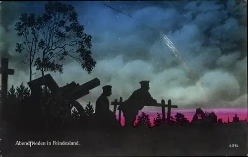 Ak Abendfrieden in Feindesland, Deutsche Soldaten mit Geschütz, I WK