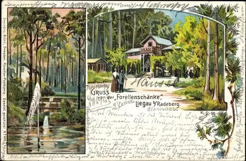 Litho Liegau Augustusbad Radeberg in Sachsen, Forellenschänke