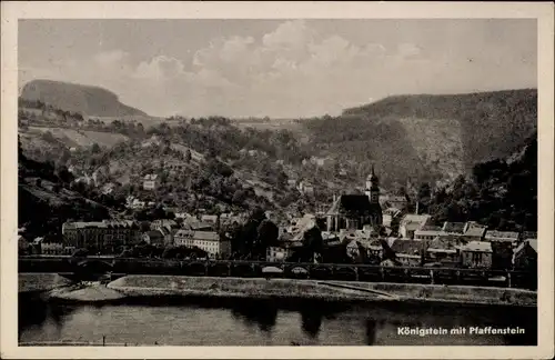 Ak Königstein an der Elbe Sächsische Schweiz, Teilansicht mit Pfaffenstein