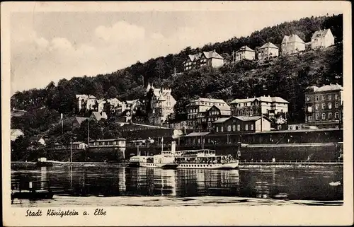 Ak Königstein an der Elbe Sächsische Schweiz, Teilansicht, Dampfer