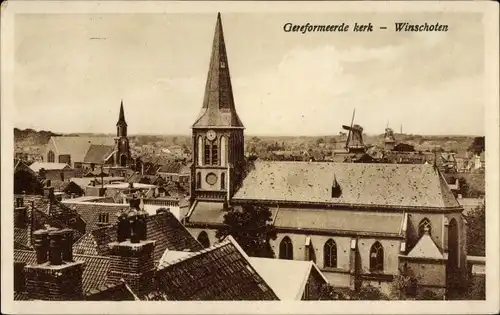Ak Winschoten Groningen Niederlande, Gereformeerde kerk, Windmühle