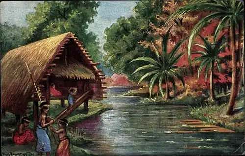 Künstler Ak Baumgarten, Fritz, Neumecklenburg Neuirland Papua Neuguinea, Kolonialkriegerdank