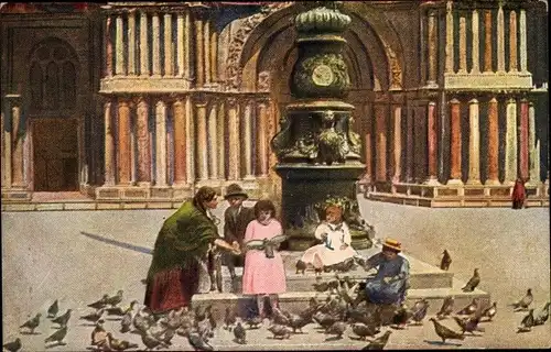 Ak Venezia Venedig Veneto, San Marco, Piccioni, Tauben-Fütterung