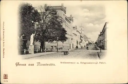 Ak Neustrelitz in Mecklenburg, Erbgroßherzogliches Palais und Schlossstraße