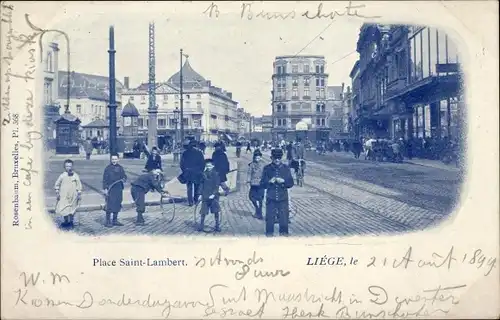 Ak Liège Lüttich Wallonien, Place Saint Lambert, Passanten