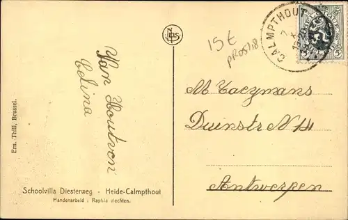 Ak Kalmthout Calmpthout Flandern Antwerpen, Diesterweg's Schoolvilla, Handenarbeid