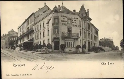 Ak Rochefort Wallonien Namur, Hotel Biron, Straßenpartie