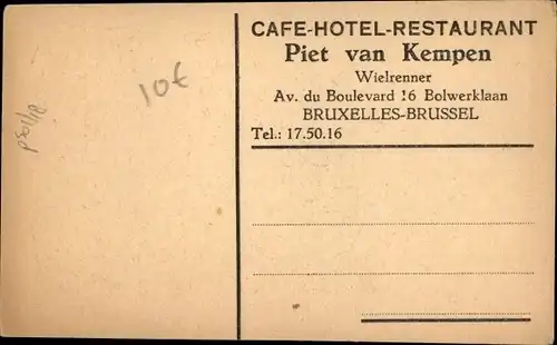 Ak Bruxelles Brüssel, Cafe-Hotel Restaurant Piet Van Kempen