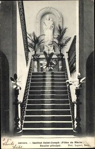 Ak Anvers Antwerpen Flandern, Institut St. Joseph, Escalier principal