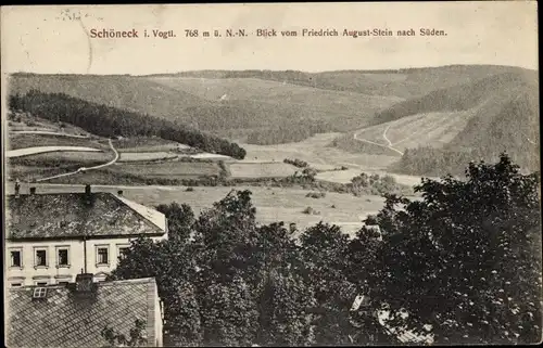 Ak Schöneck im Vogtland Sachsen, Blick vom Friedrich August Stein nach Süden