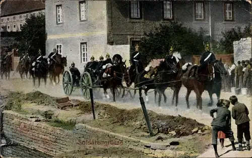 Ak Artillerie rückt ins Quartier, Deutsche Soldaten, Kaiserzeit