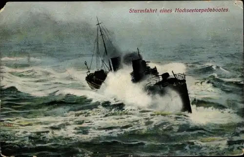 Ak Deutsches Kriegsschiff, Sturmfahrt eines Hochseetorpedobootes, Kaiserliche Marine