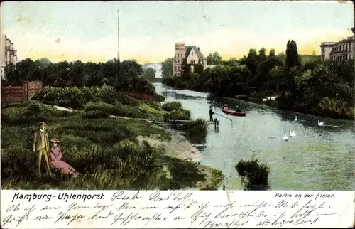 Ak Hamburg Nord Uhlenhorst, Partie an der Alster