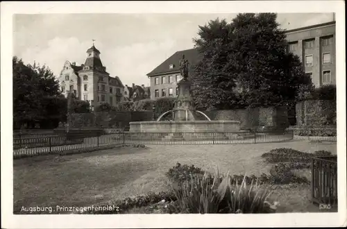 Ak Augsburg in Schwaben, Blick auf den Prinzregentenplatz, Brunnen