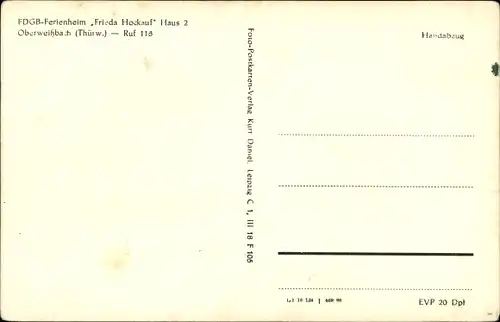 Ak Oberweißbach in Thüringen, FDGB Ferienheim Frida Hockauf, Haus 2