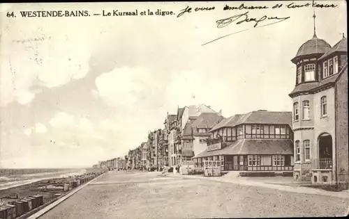 Ak Westende Bains Westflandern, Le  Kursaal et la digue