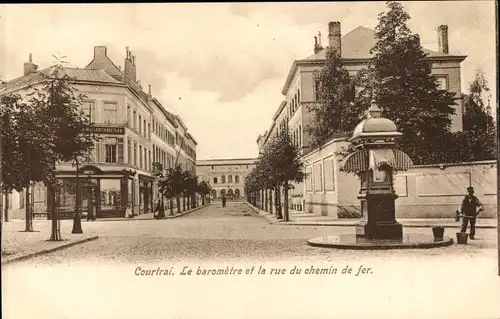 Ak Kortrijk Courtrai Westflandern, La baromètre et la rue du chemin de fer