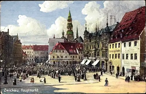 Künstler Ak Zwickau in Sachsen, Hauptmarkt