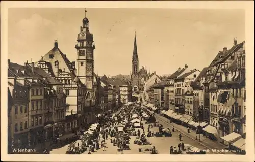 Ak Altenburg in Thüringen, Markt mit Wochenmarkt