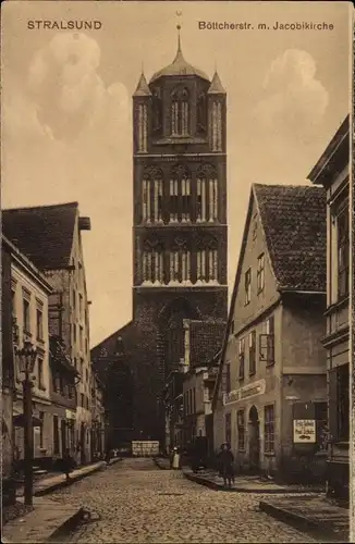 Ak Stralsund in Vorpommern, Böttcherstraße mit Jacobikirche
