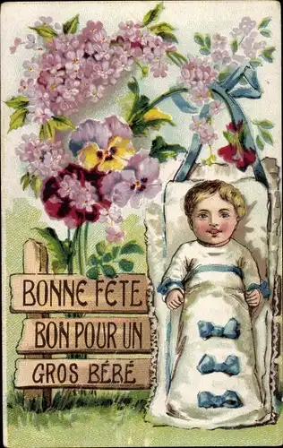 Ak Geburt, Bonne Fete bon pour un gro bebe, Baby, Stiefmütterchen