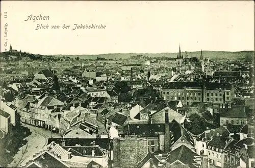 Ak Aachen in Nordrhein Westfalen, Stadt von der Jakobskirche aus gesehen