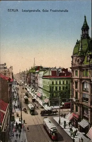 Ak Berlin, Leipziger Straße, Ecke Friedrichstraße, Straßenbahnen, G. Rudolf Mosse