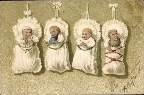 Präge Litho Vier Babys hängen an der Wand