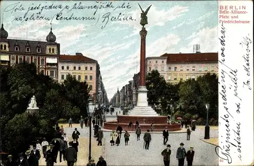 Ak Berlin Kreuzberg, Belle Alliance Platz und Friedrichstraße, Säule, Passanten