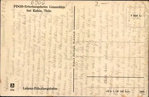 Ak Kahla Thüringen, Blick auf das FDGB Heim Linzmühle, Lehrer Erholungsheim