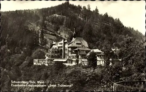 Ak Schwarzburg im Schwarzatal Thüringen, Eisenbahn Erholungsheim Ernst Thälmann