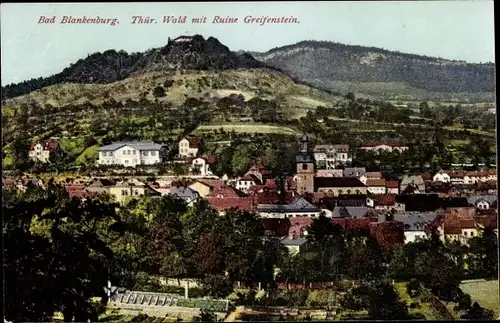 Ak Bad Blankenburg in Thüringen, Ruine Greifenstein, Totale, Ort