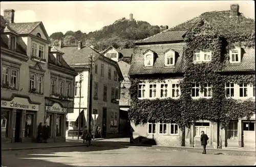 Ak Bad Blankenburg in Thüringen, Markt, Geschäft HO Lederwaren, Burg Greifenstein
