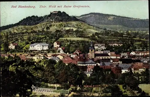 Ak Bad Blankenburg in Thüringen, Ruine Greifenstein, Totale, Ort