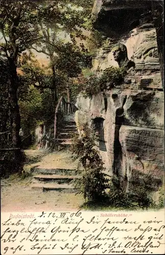 Ak Rudolstadt in Thüringen, Schillershöhe, Büste an Steinwand